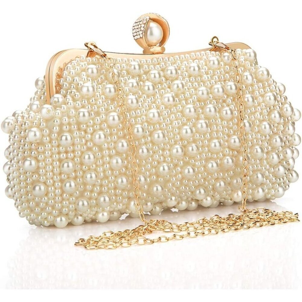 Women's Wedding Purse Pearl Clutch Length Chain Crossbody Shoulder Bag Stylish